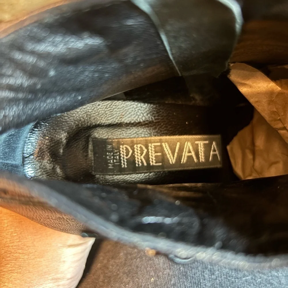 PREVATA Black Soft Leather Short Ankle High Heel Side Zip Boots Booties 7.5 - Picture 10 of 10